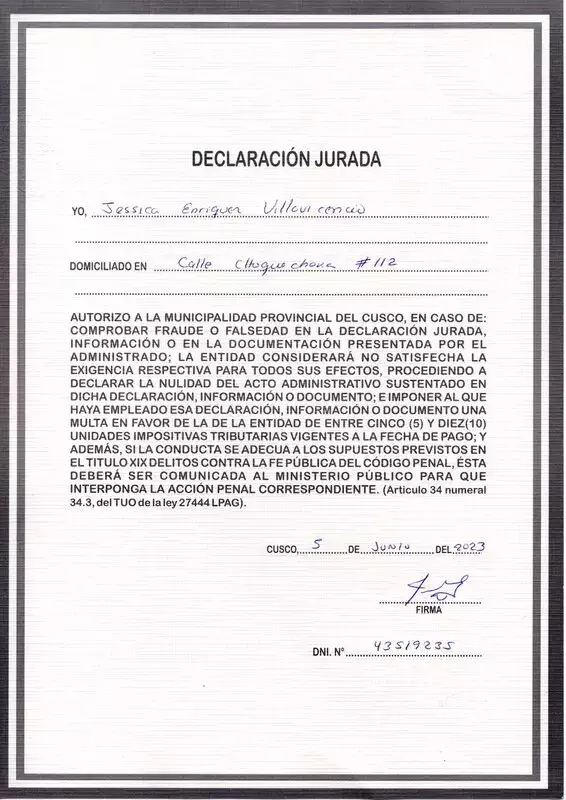 Segunda hoja de la licencia de funcionamiento